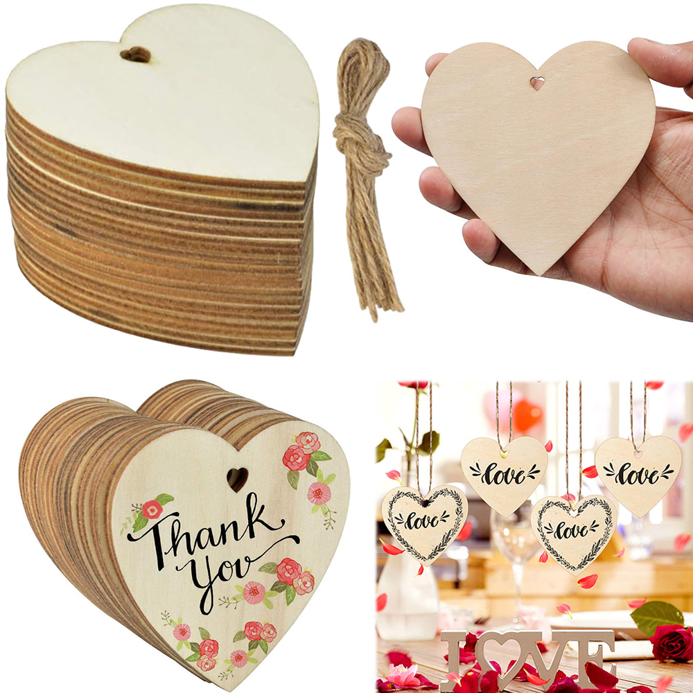 Oud Wood Chip - 10/20/60Pcs Wood Heart Slices Unfinished DIY